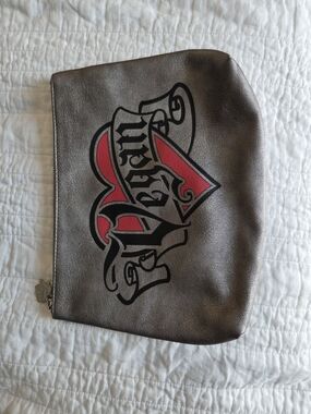 KVD Metallic Gray Cosmetic Bag with Red and Black Graphic